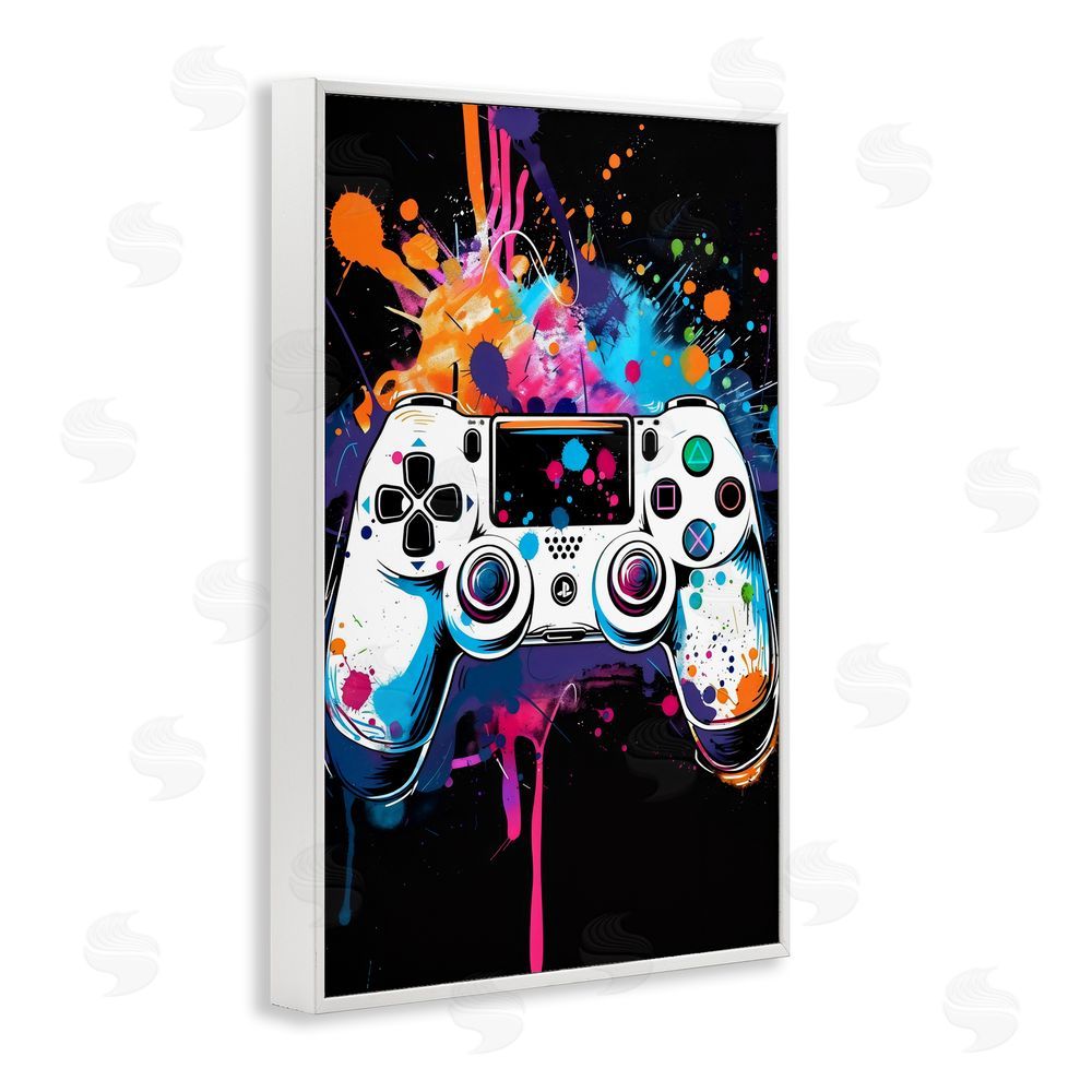 Creative Studio Controller Contrast with Neon Splatter White Framed Giclee Wall Art Print