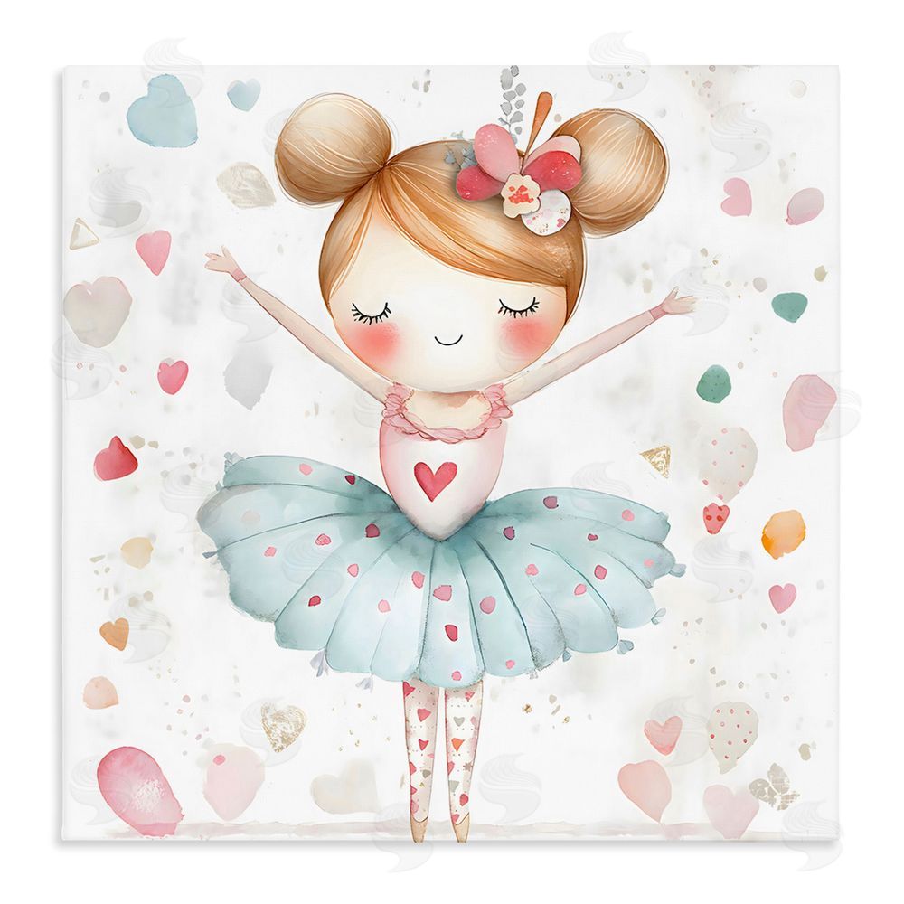 Creative Studio Cute Ballerina with Hearts Stretched Canvas Wall Art