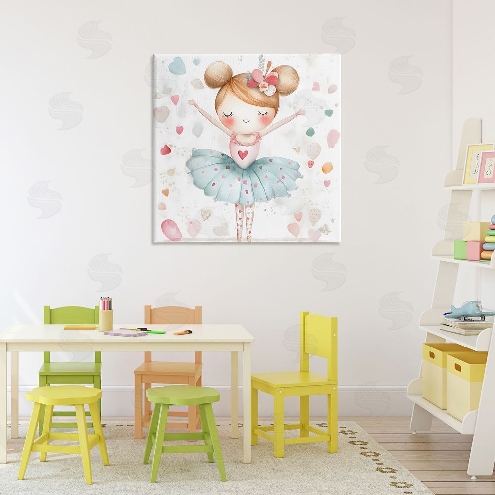 Creative Studio Cute Ballerina with Hearts Stretched Canvas Wall Art in Room
