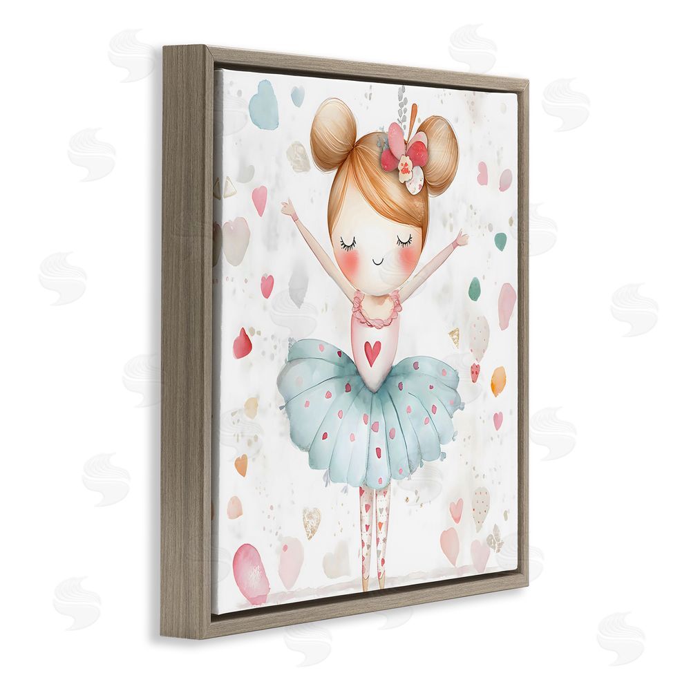 Creative Studio Cute Ballerina with Hearts Brown Floating Frame Canvas Wall Art Print