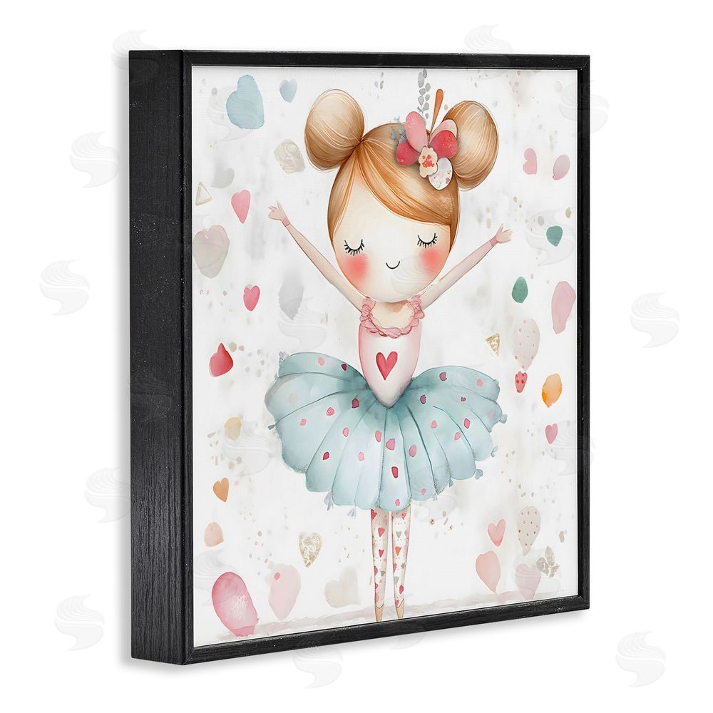 Creative Studio Cute Ballerina with Hearts Black Framed Giclee Wall Art Print