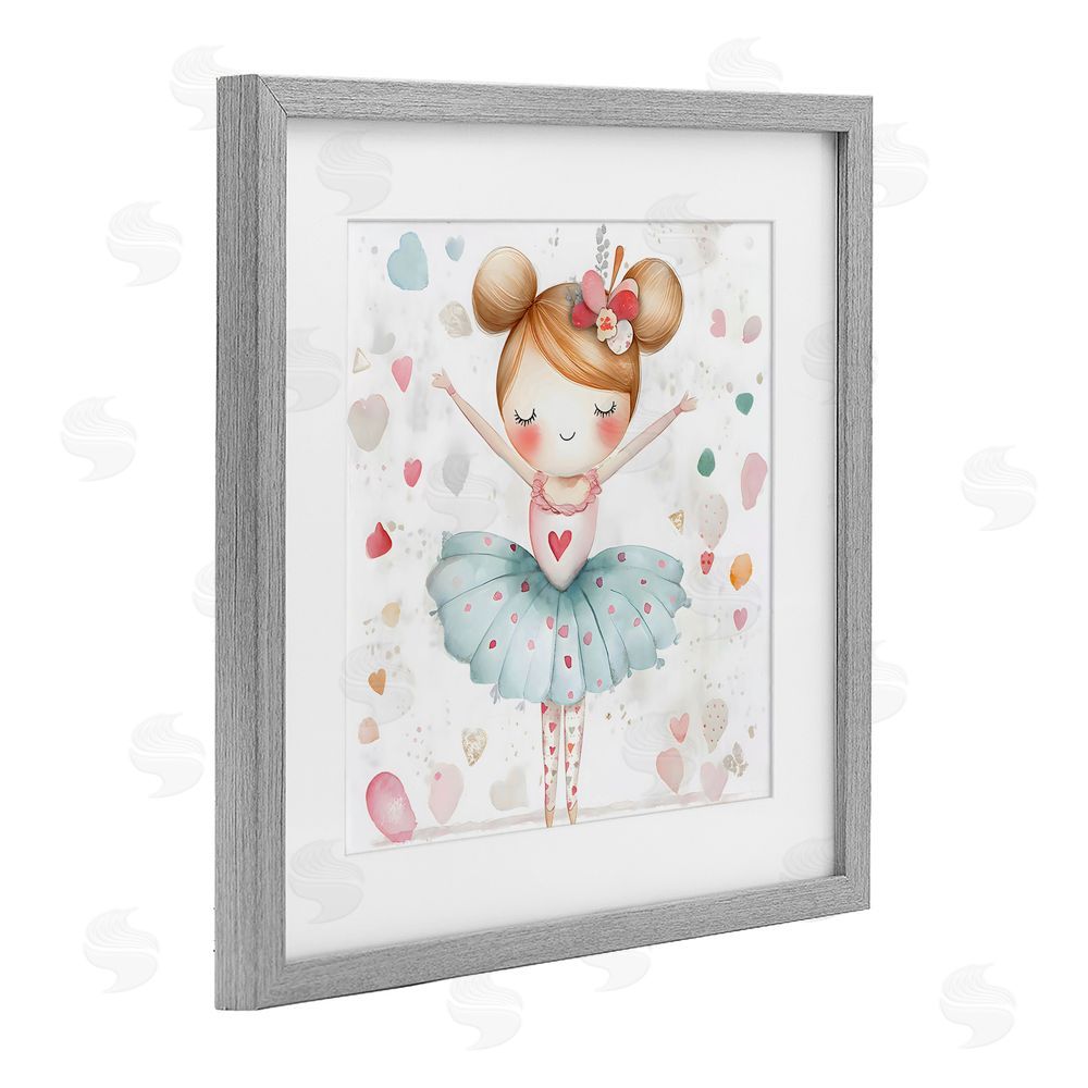 Creative Studio Cute Ballerina with Hearts Gray Framed Print Under Glass Wall Art