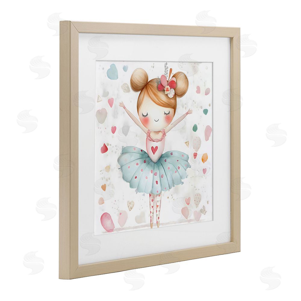Creative Studio Cute Ballerina with Hearts Brown Framed Print Under Glass Wall Art