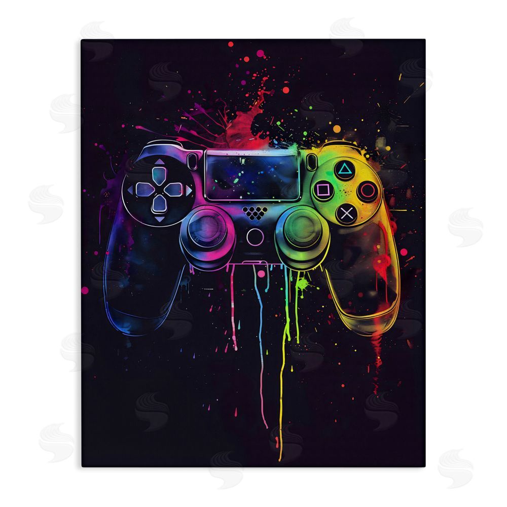Creative Studio Rainbow Glow Gaming Controller Stretched Canvas Wall Art