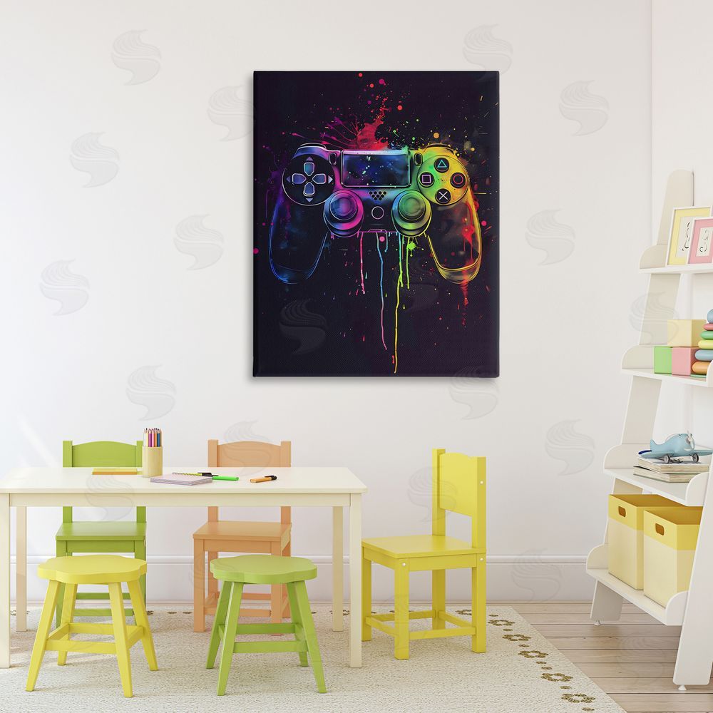 Creative Studio Rainbow Glow Gaming Controller Stretched Canvas Wall Art in Room