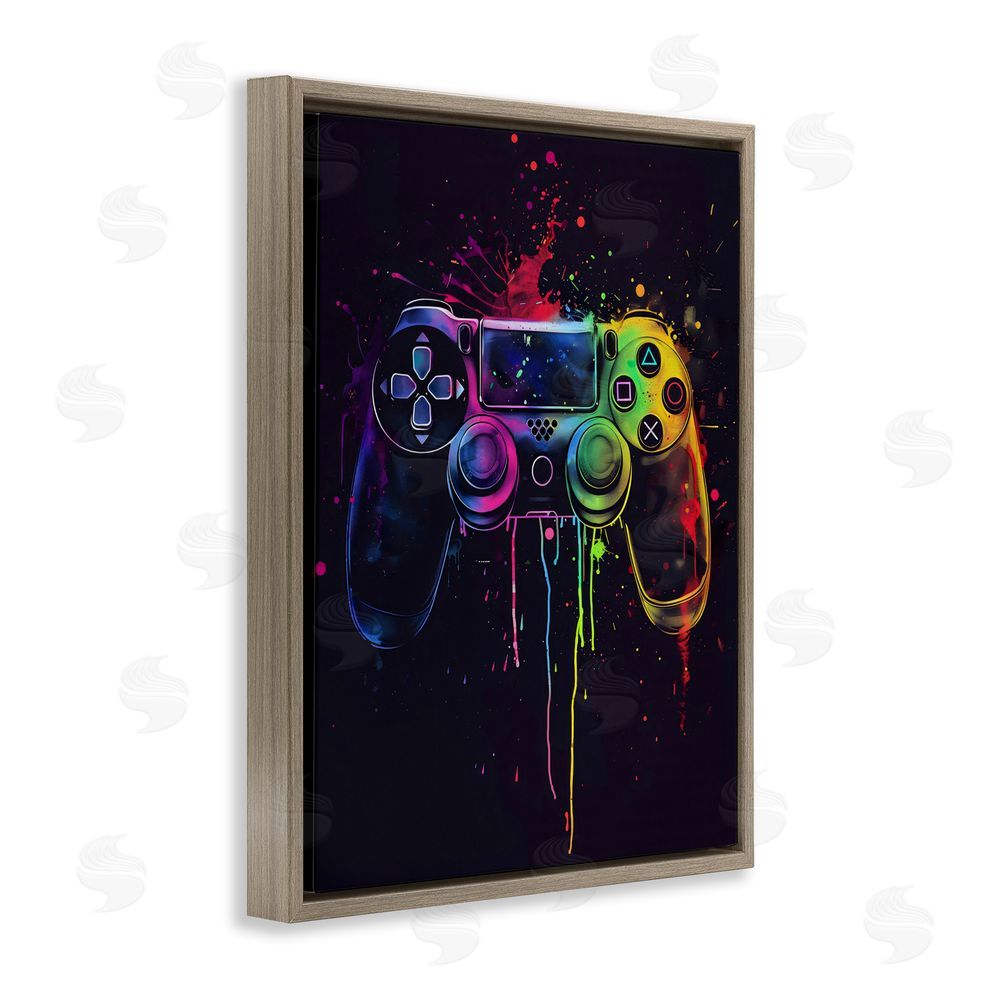 Creative Studio Rainbow Glow Gaming Controller Brown Floating Framed Canvas Wall Art