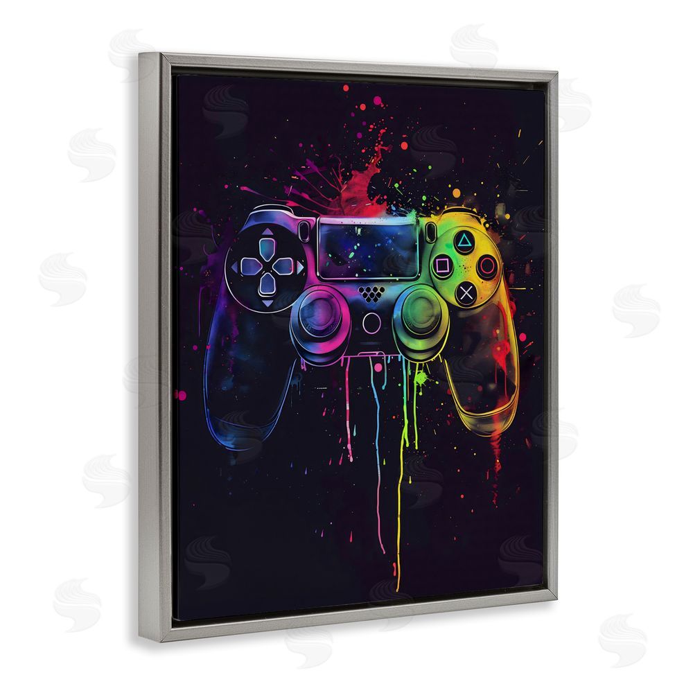 Creative Studio Rainbow Glow Gaming Controller Gray Floating Framed Canvas Wall Art