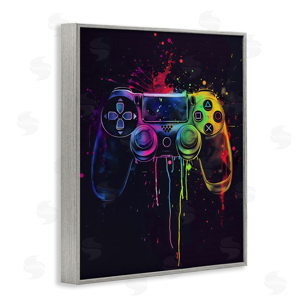 Creative Studio Rainbow Glow Gaming Controller Gray Framed Giclee Wall Art