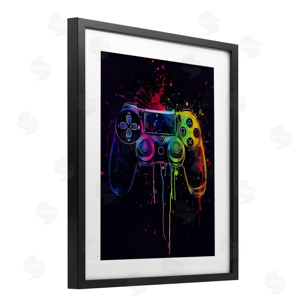 Creative Studio Rainbow Glow Gaming Controller Black Framed Print Under Glass Wall Art
