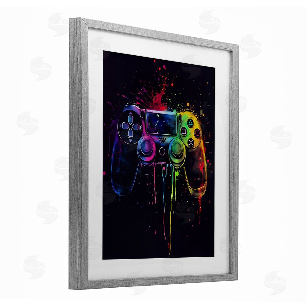 Creative Studio Rainbow Glow Gaming Controller Gray Framed Print Under Glass Wall Art