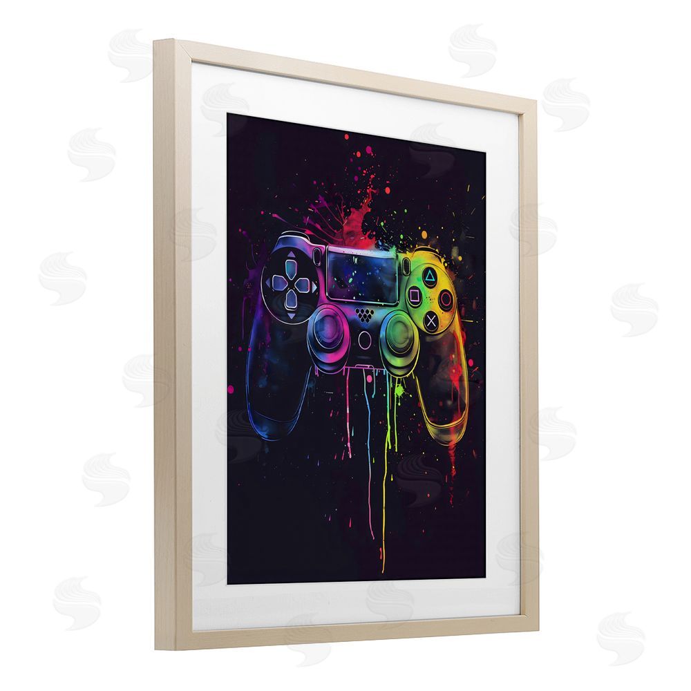 Creative Studio Rainbow Glow Gaming Controller Brown Framed Print Under Glass Wall Art