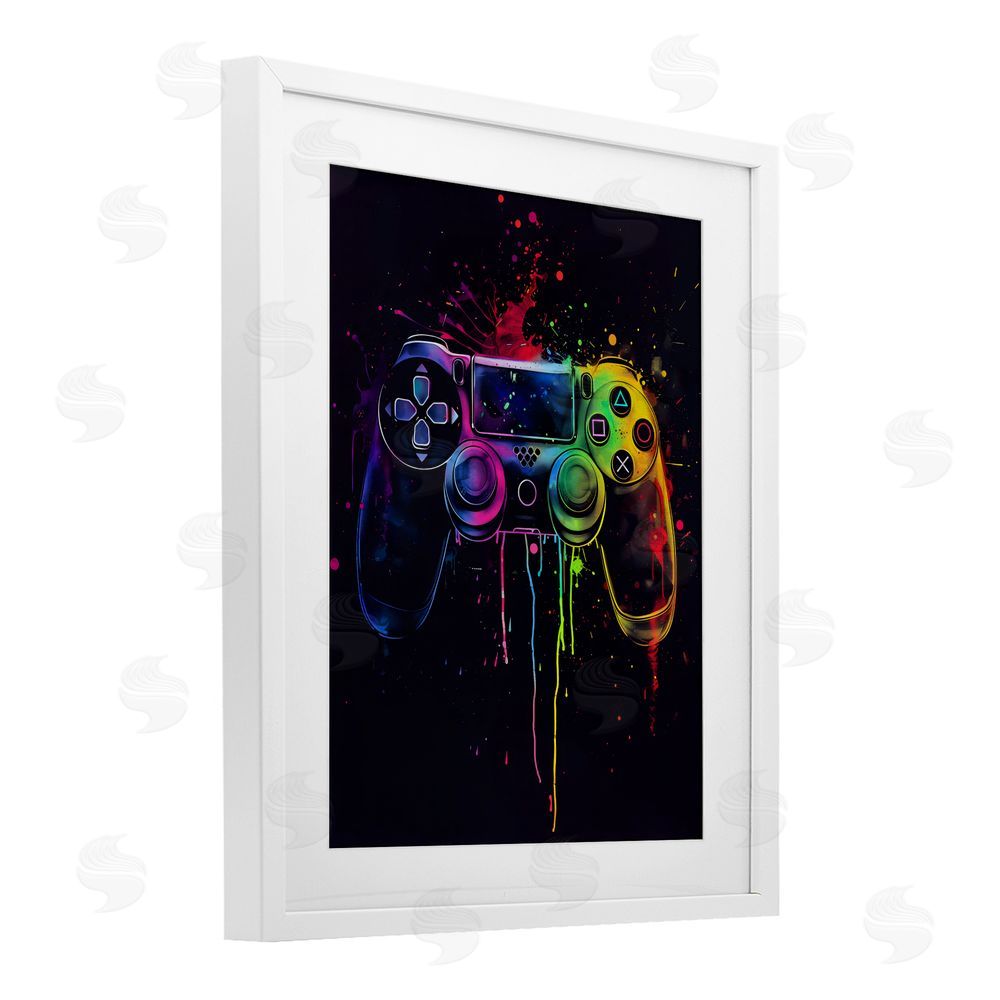 Creative Studio Rainbow Glow Gaming Controller White Framed Print Under Glass Wall Art
