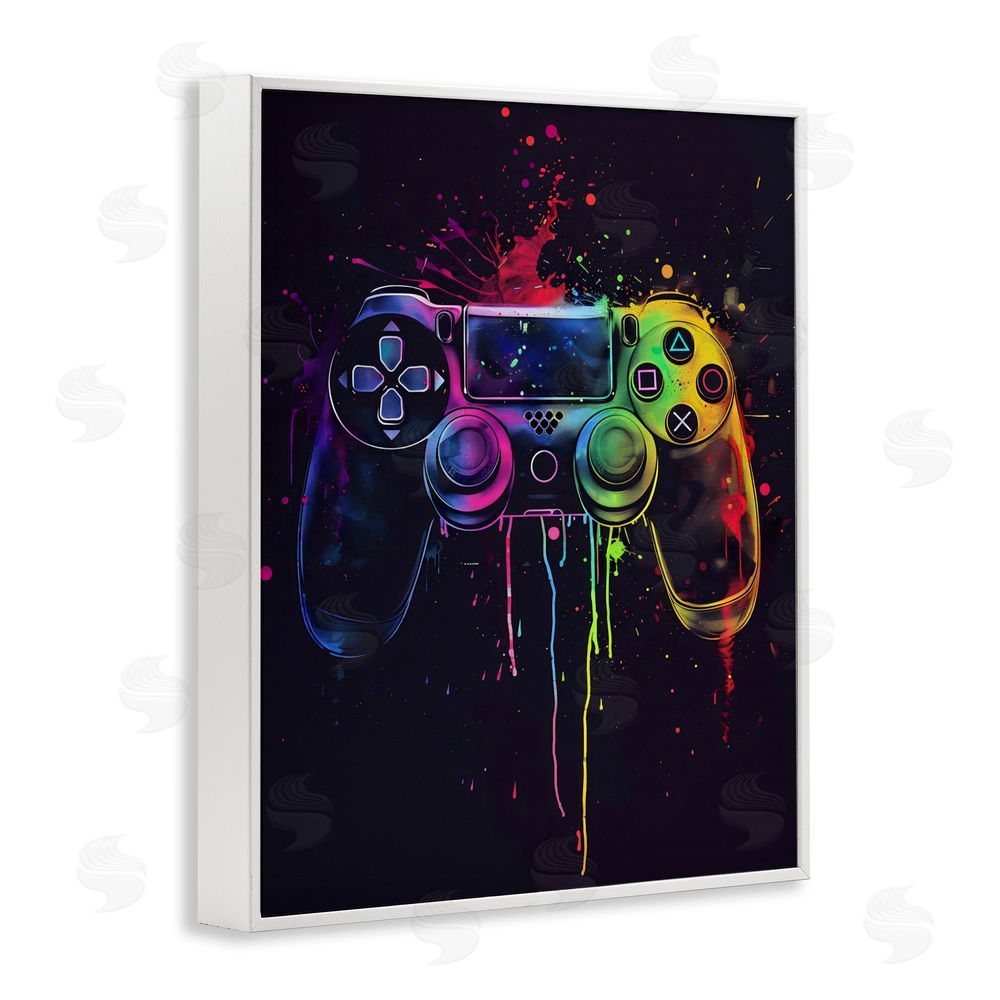 Creative Studio Rainbow Glow Gaming Controller White Framed Giclee Wall Art