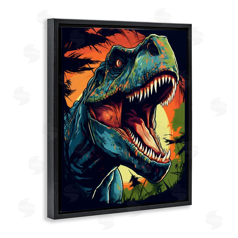 Creative Studio Dino Roar at Sunset Black Floating Frame Canvas Wall Art Print