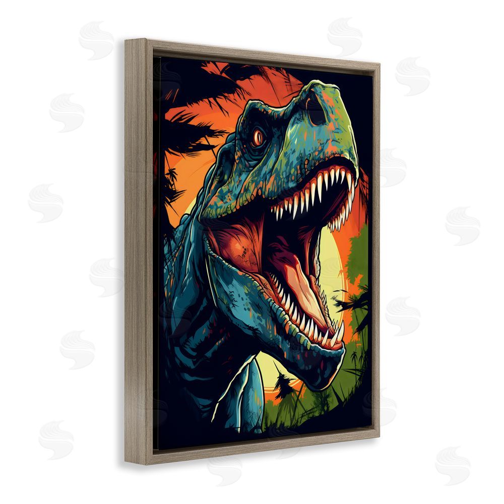 Creative Studio Dino Roar at Sunset Brown Floating Frame Canvas Wall Art Print