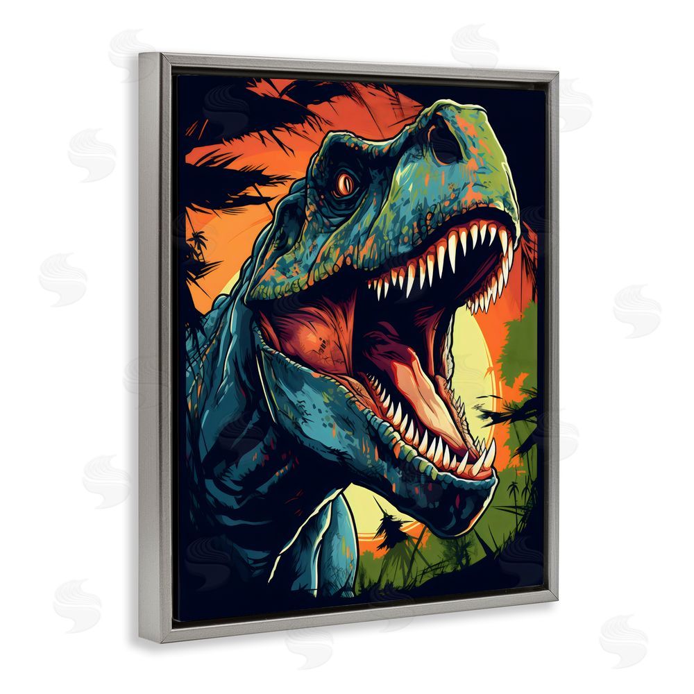 Creative Studio Dino Roar at Sunset Gray Floating Frame Canvas Wall Art Print