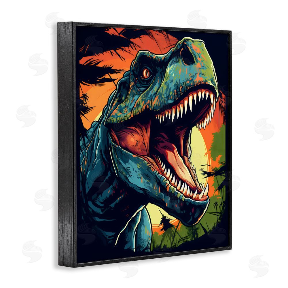 Creative Studio Dino Roar at Sunset Black Framed Giclee Wall Art Print
