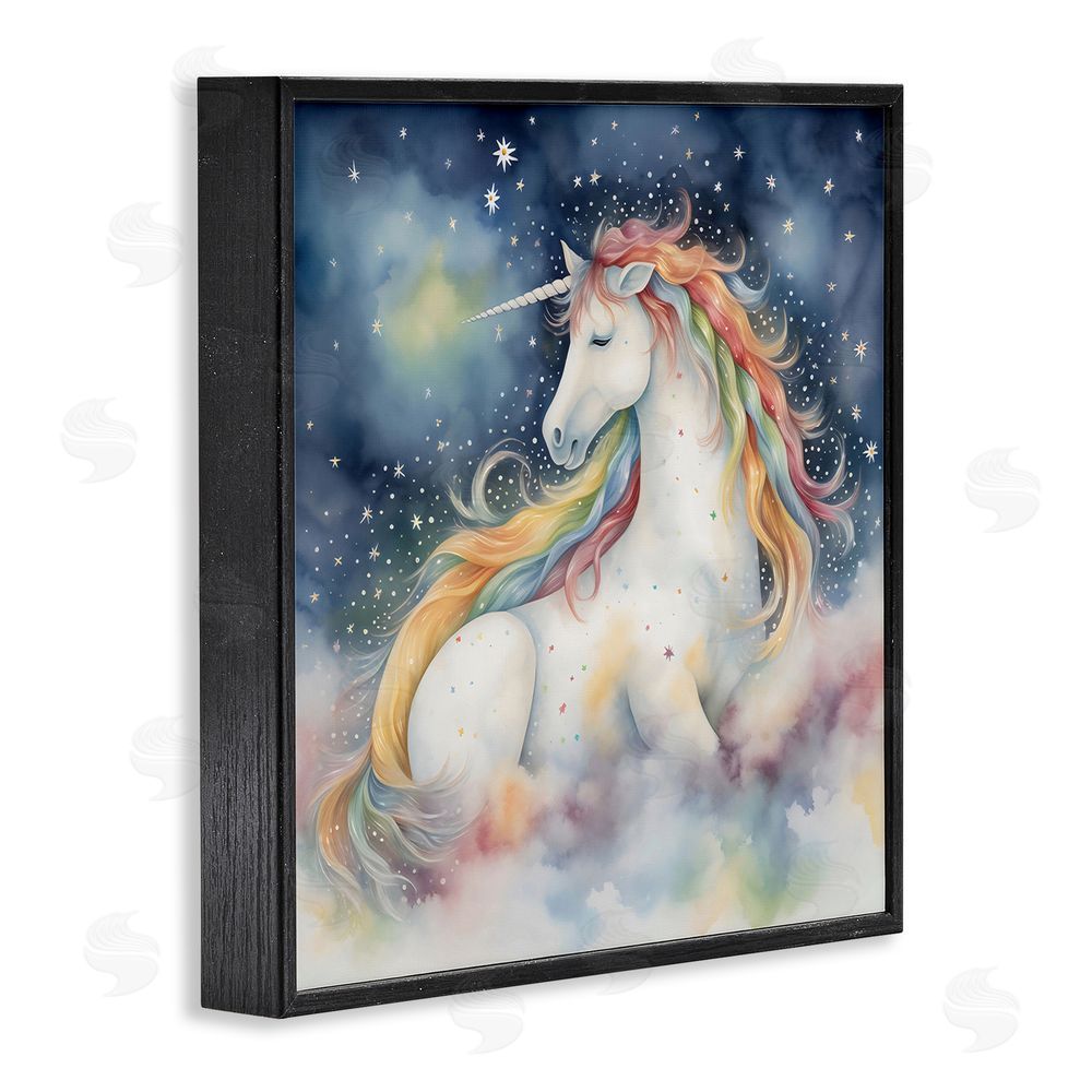Creative Studio Unicorn Floating on the Clouds Black Framed Giclee Wall Art Print