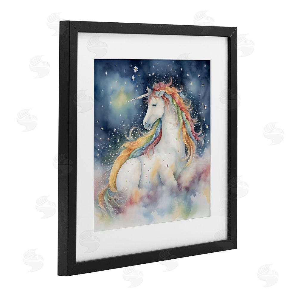 Creative Studio Unicorn Floating on the Clouds Black Framed Print Under Glass with White Mat Wall Art