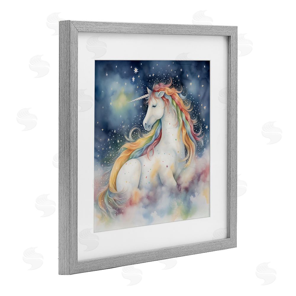 Creative Studio Unicorn Floating on the Clouds Gray Framed Print Under Glass with White Mat Wall Art