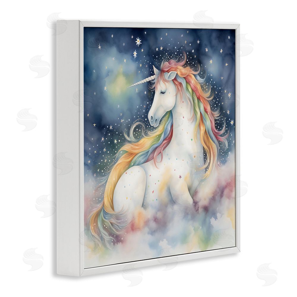 Creative Studio Unicorn Floating on the Clouds White Framed Giclee Wall Art Print