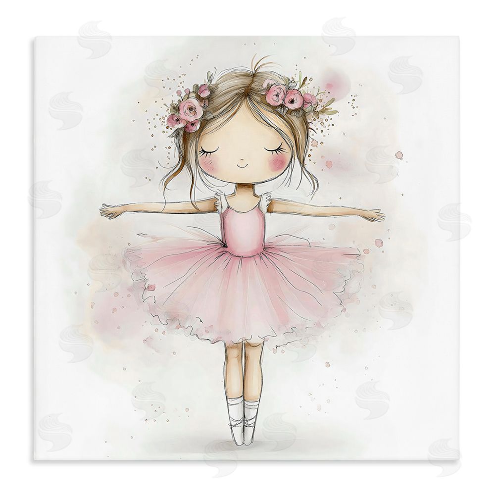 Creative Studio Flower Ballerina in Pink Tutu Stretched Canvas Wall Art