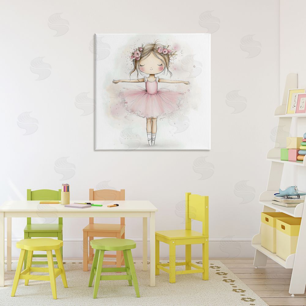 Creative Studio Flower Ballerina in Pink Tutu Stretched Canvas Wall Art in Room
