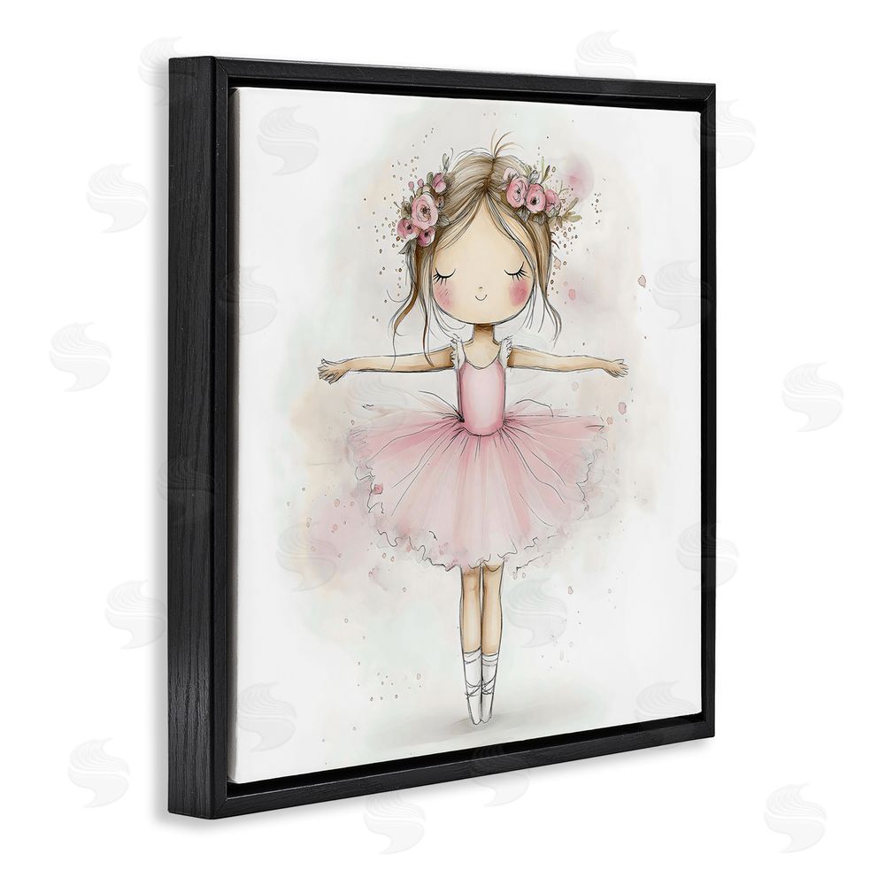 Creative Studio Flower Ballerina in Pink Tutu Black Floating Framed Canvas Wall Art