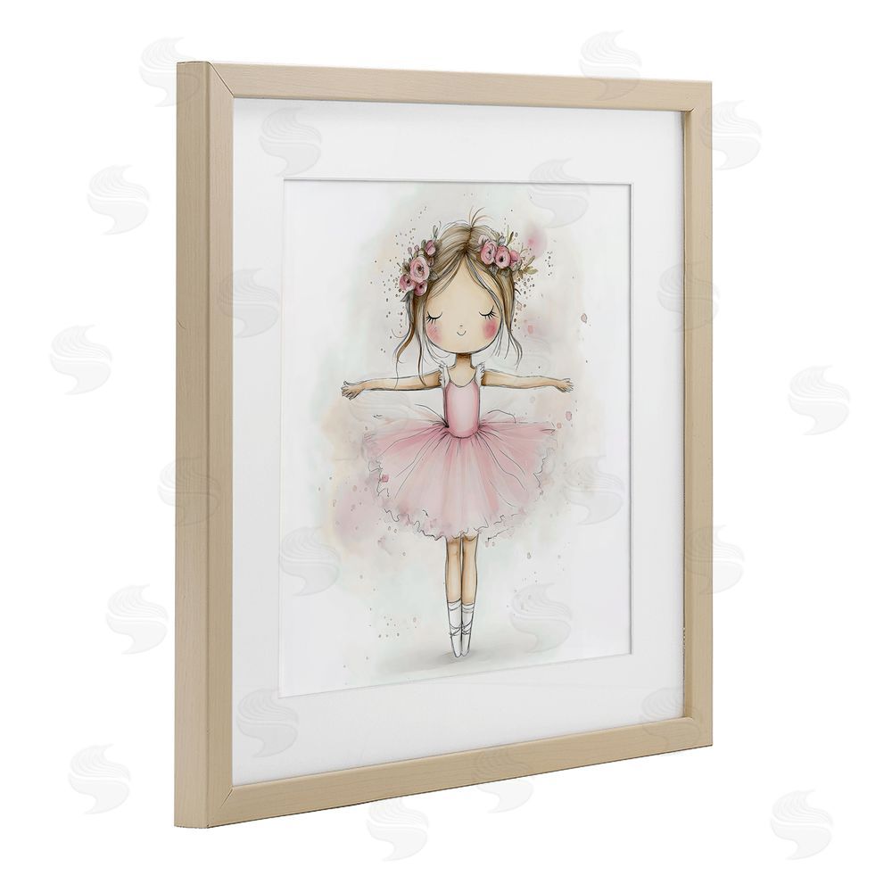 Creative Studio Flower Ballerina in Pink Tutu Brown Framed Print Under Glass Wall Art