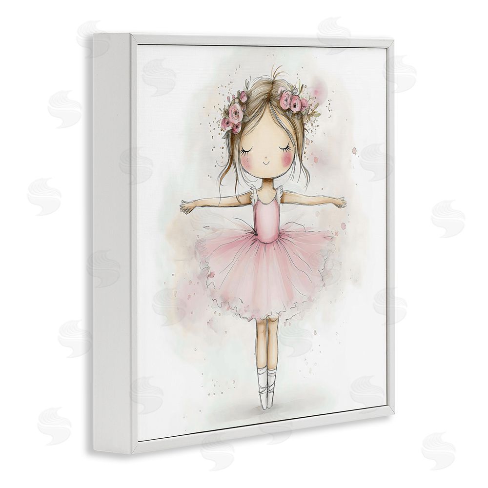 Creative Studio Flower Ballerina in Pink Tutu White Framed Giclee Wall Art