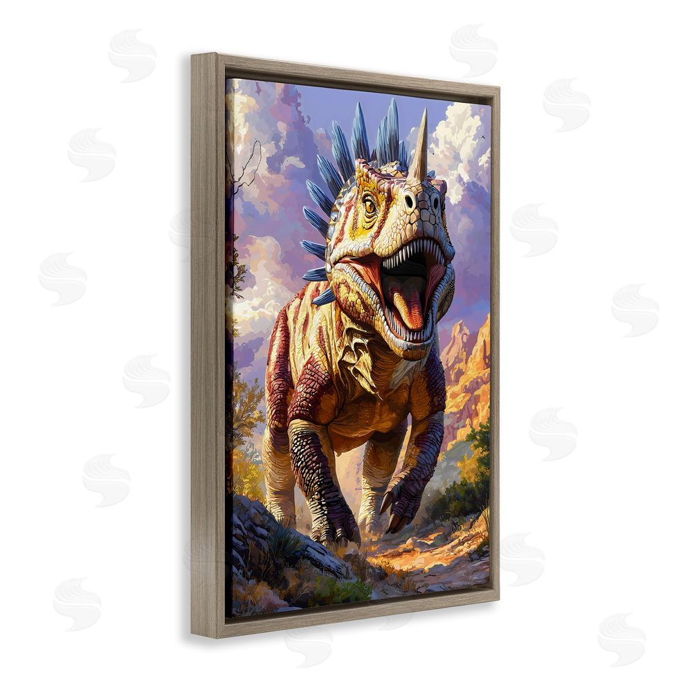 Creative Studio Fierce Horned Dinosaur Brown Floating Framed Canvas Wall Art