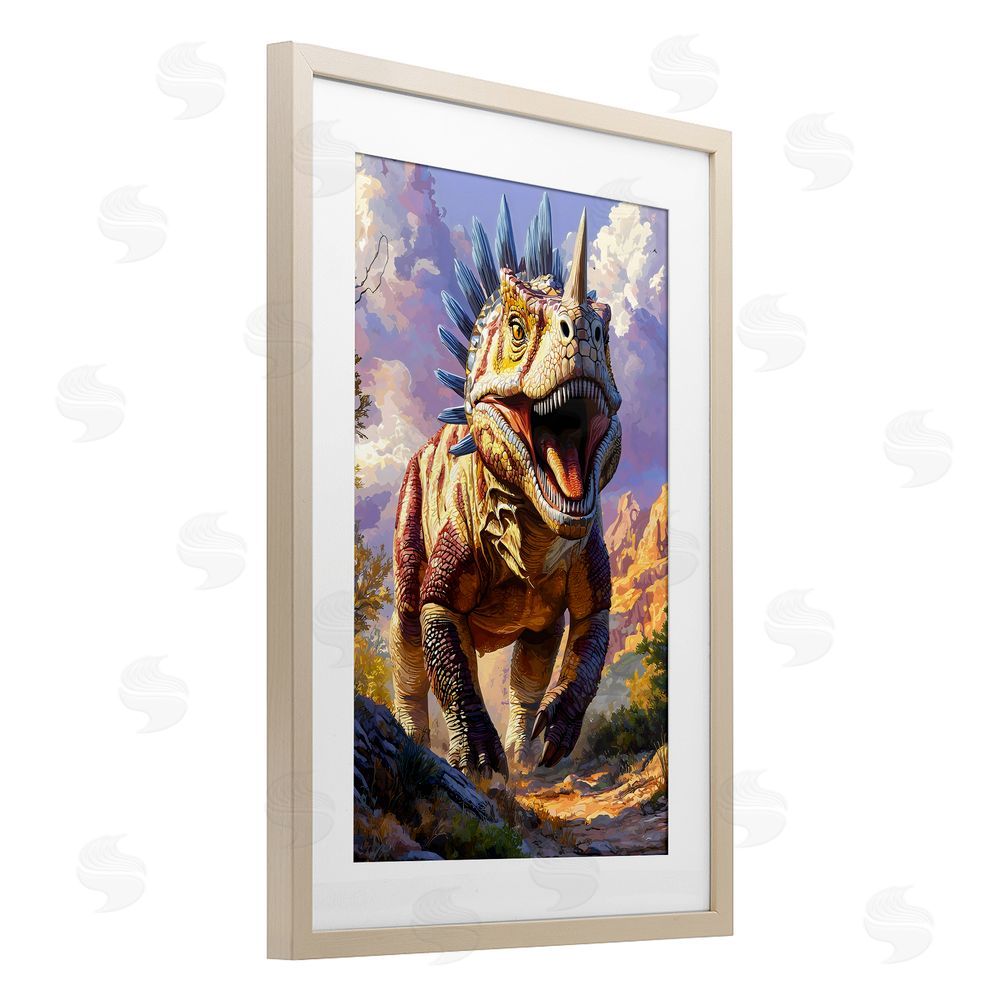 Creative Studio Fierce Horned Dinosaur Brown Framed Print Under Glass Wall Art