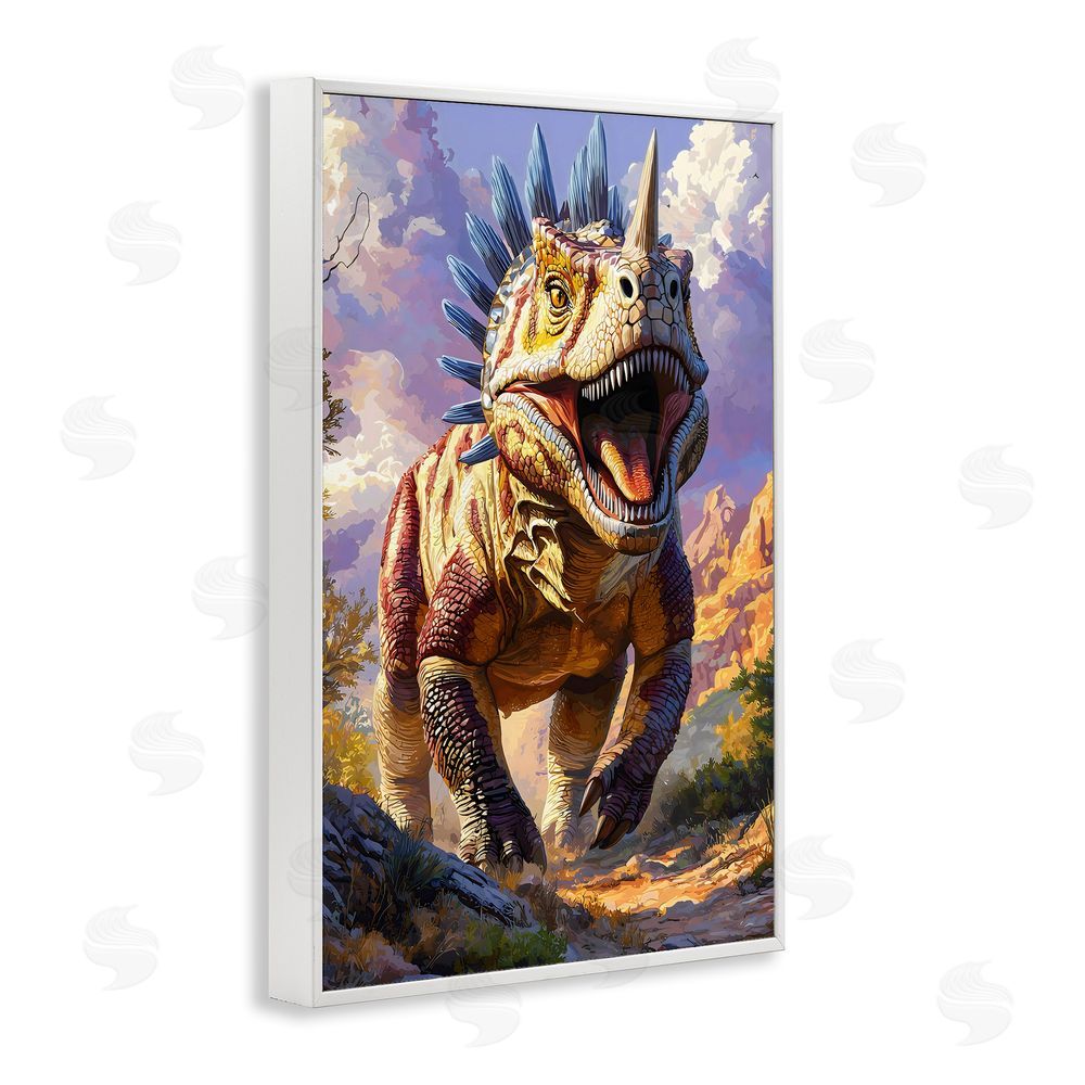 Creative Studio Fierce Horned Dinosaur White Framed Giclee Wall Art