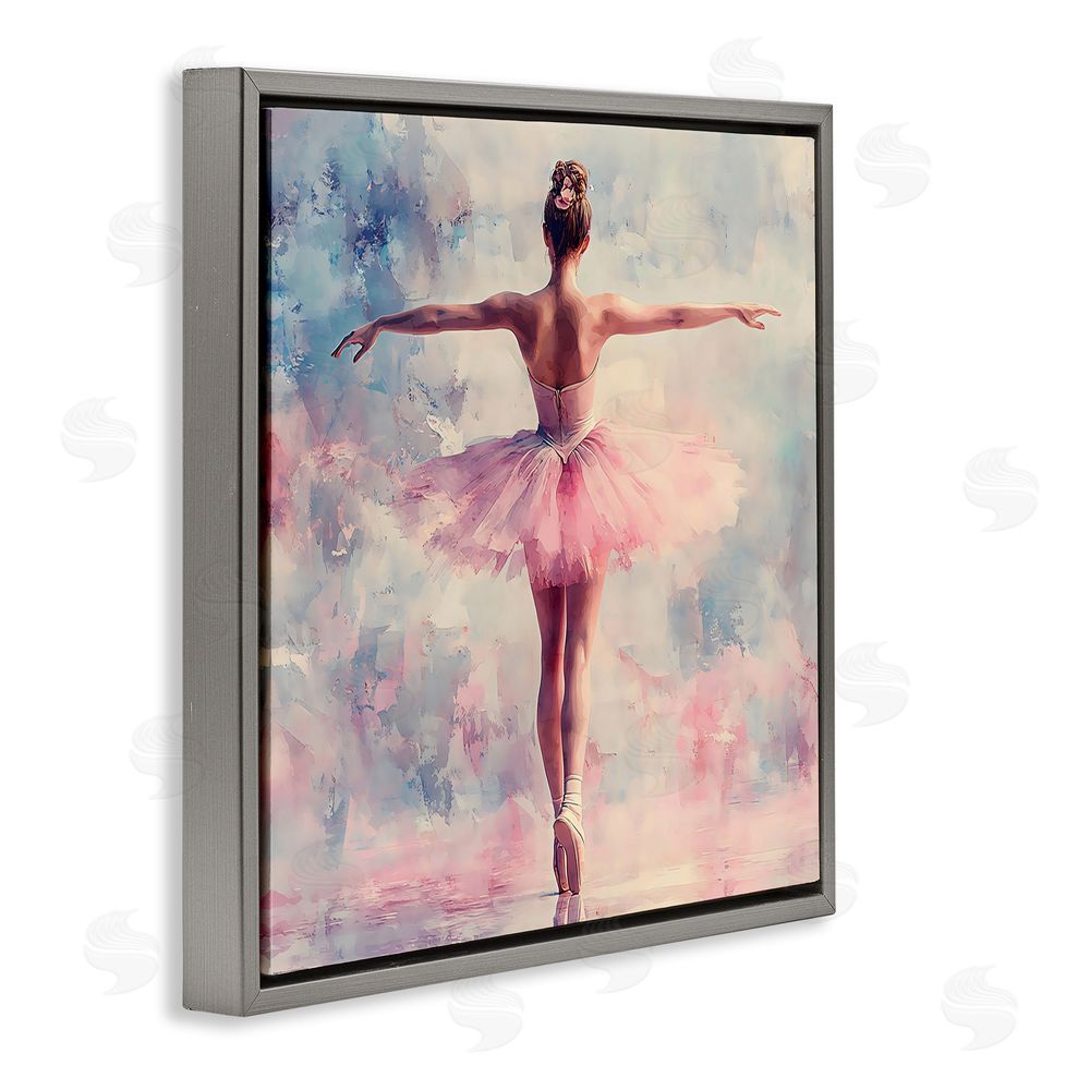 Creative Studio Elegant Ballet Dancer in Motion Gray Floating Framed Canvas Wall Art
