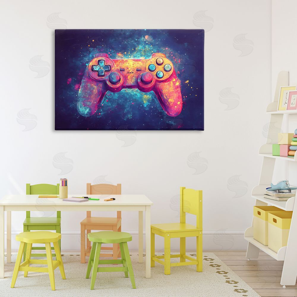 Creative Studio Futuristic Cosmic Game Controller Stretched Canvas Wall Art in Room