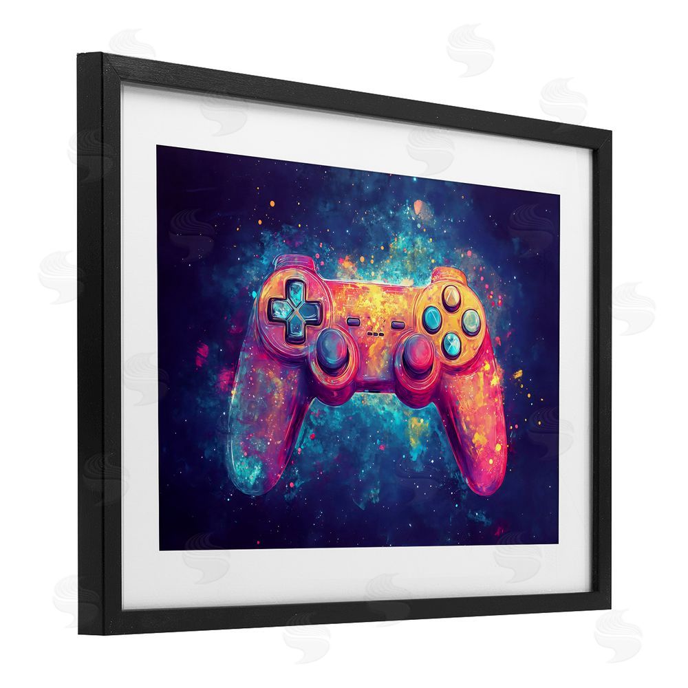 Creative Studio Futuristic Cosmic Game Controller Black Framed Print Under Glass Wall Art