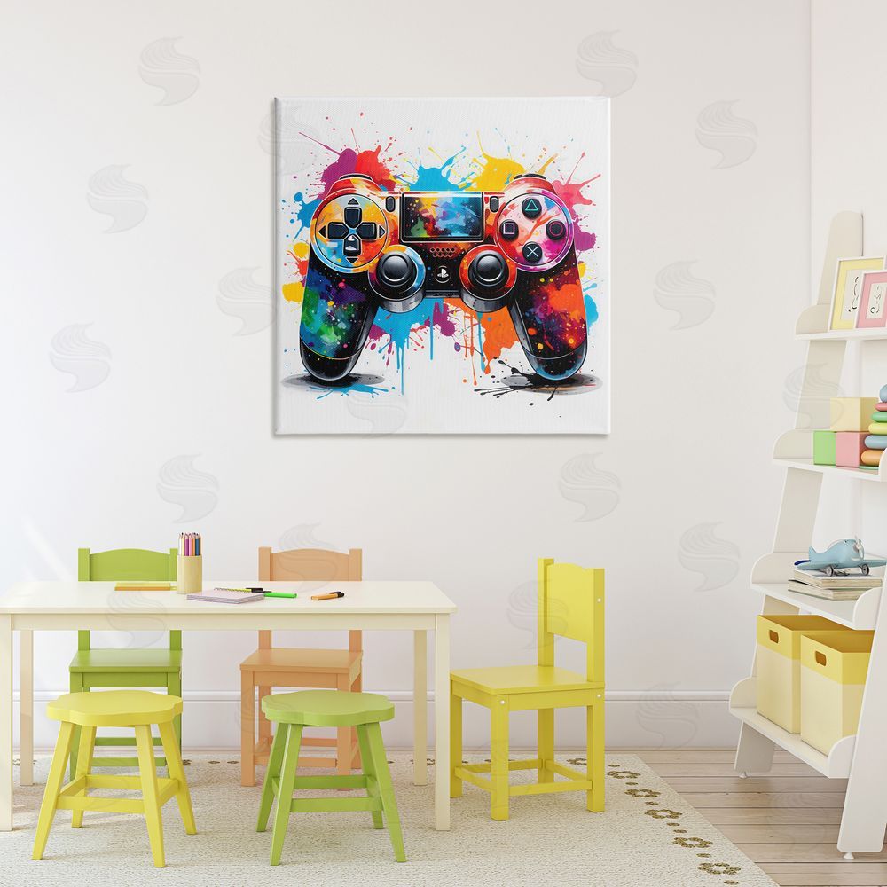 Creative Studio Playful Bright Game Controller Stretched Canvas Wall Art in Room