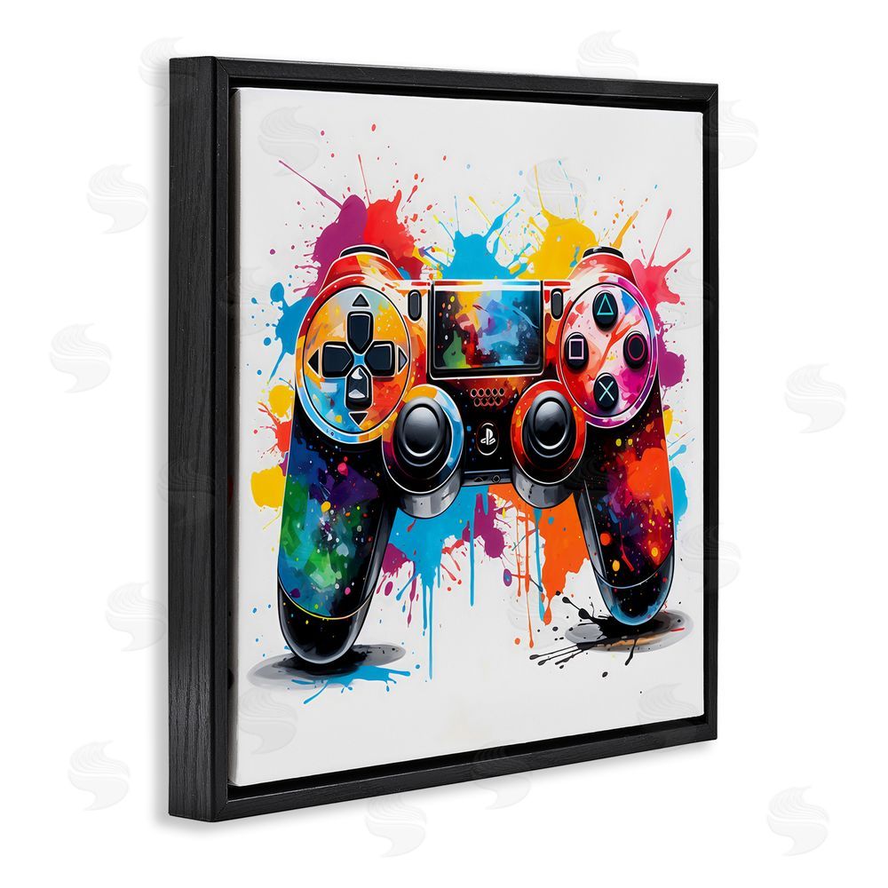 Creative Studio Playful Bright Game Controller Black Floating Framed Canvas Wall Art