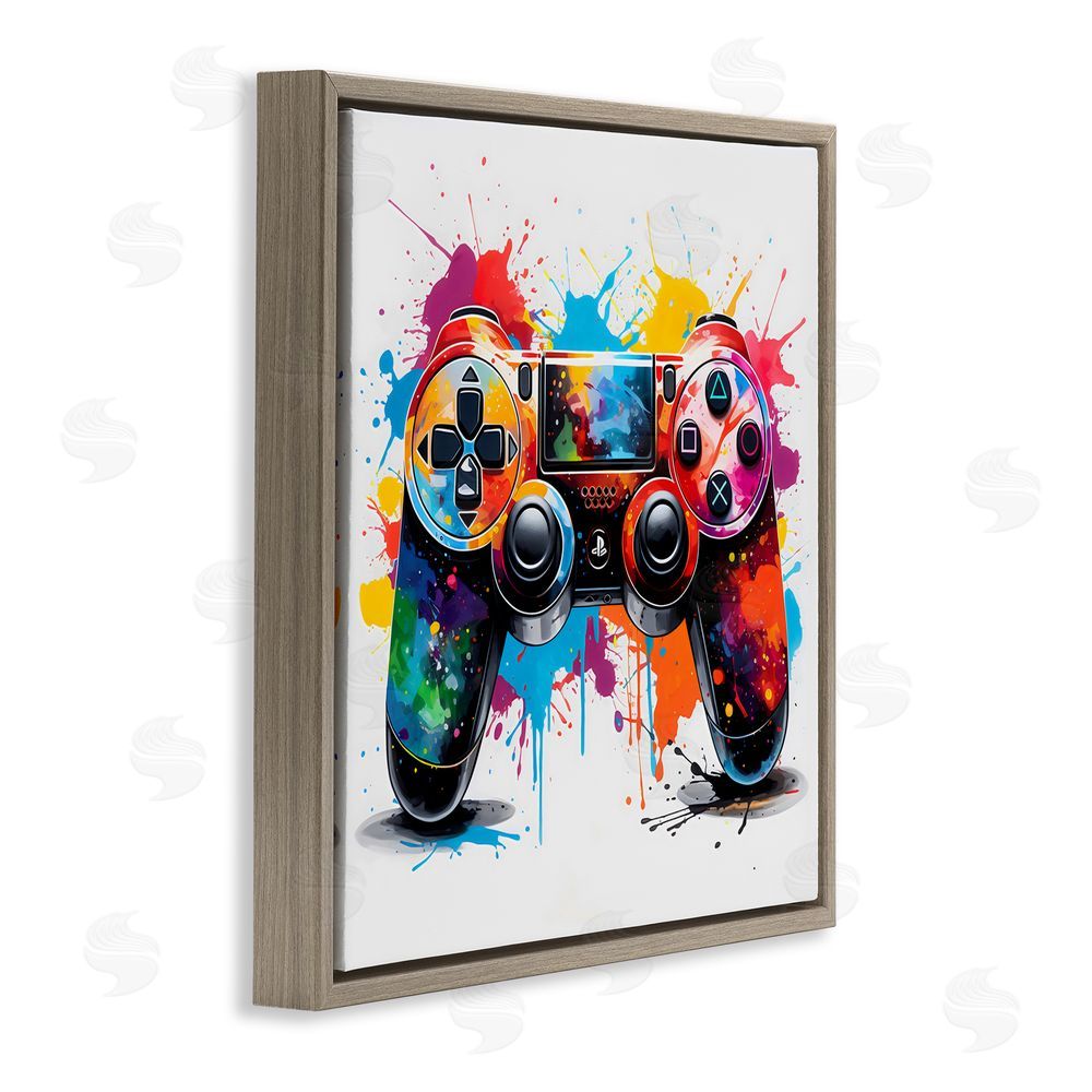 Creative Studio Playful Bright Game Controller Brown Floating Framed Canvas Wall Art