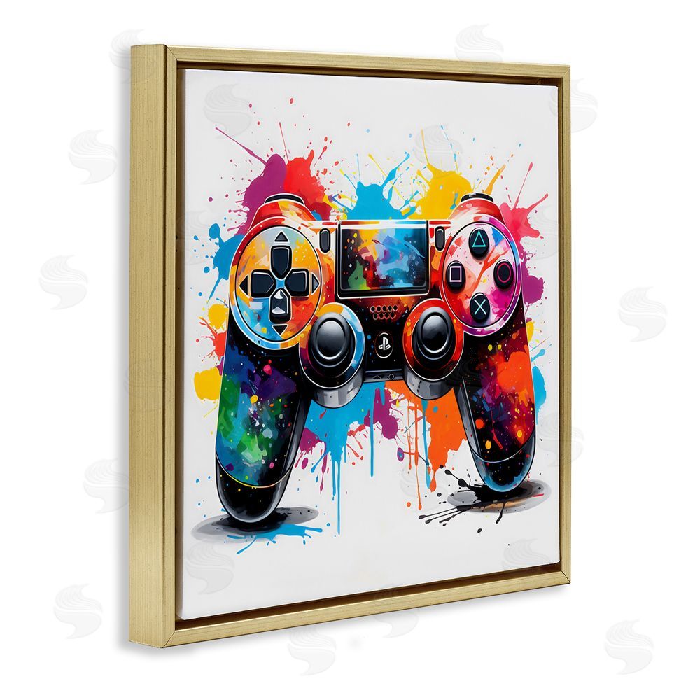 Creative Studio Playful Bright Game Controller Gold Floating Framed Canvas Wall Art