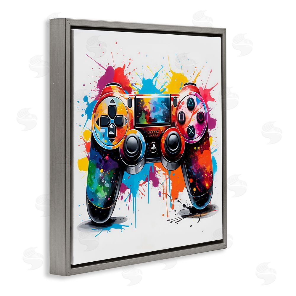 Creative Studio Playful Bright Game Controller Gray Floating Framed Canvas Wall Art