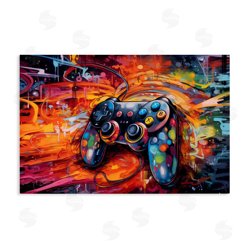 Creative Studio Gaming Swirl Controller Energy Stretched Canvas Wall Art