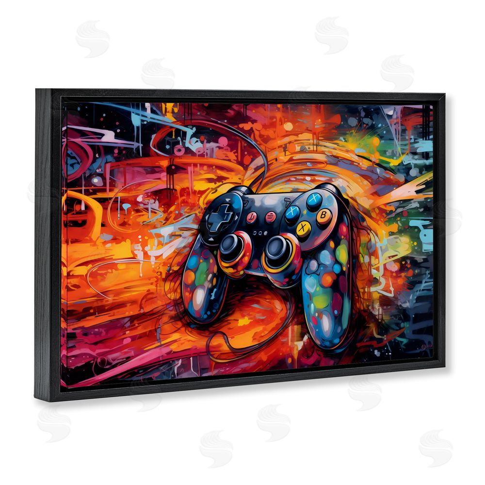 Creative Studio Gaming Swirl Controller Energy Black Floating Framed Canvas Wall Art