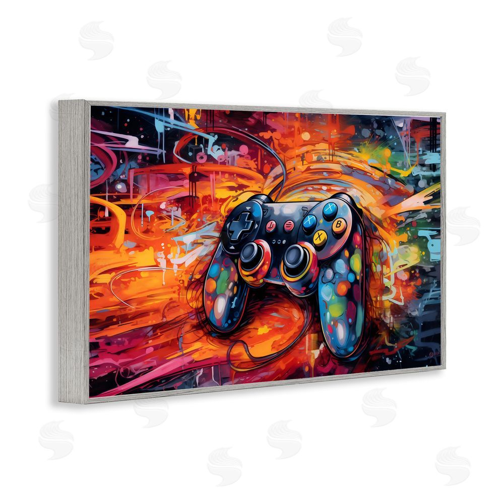 Creative Studio Gaming Swirl Controller Energy Gray Framed Giclee Wall Art
