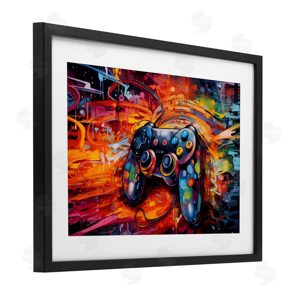 Creative Studio Gaming Swirl Controller Energy Black Framed Print Under Glass Wall Art