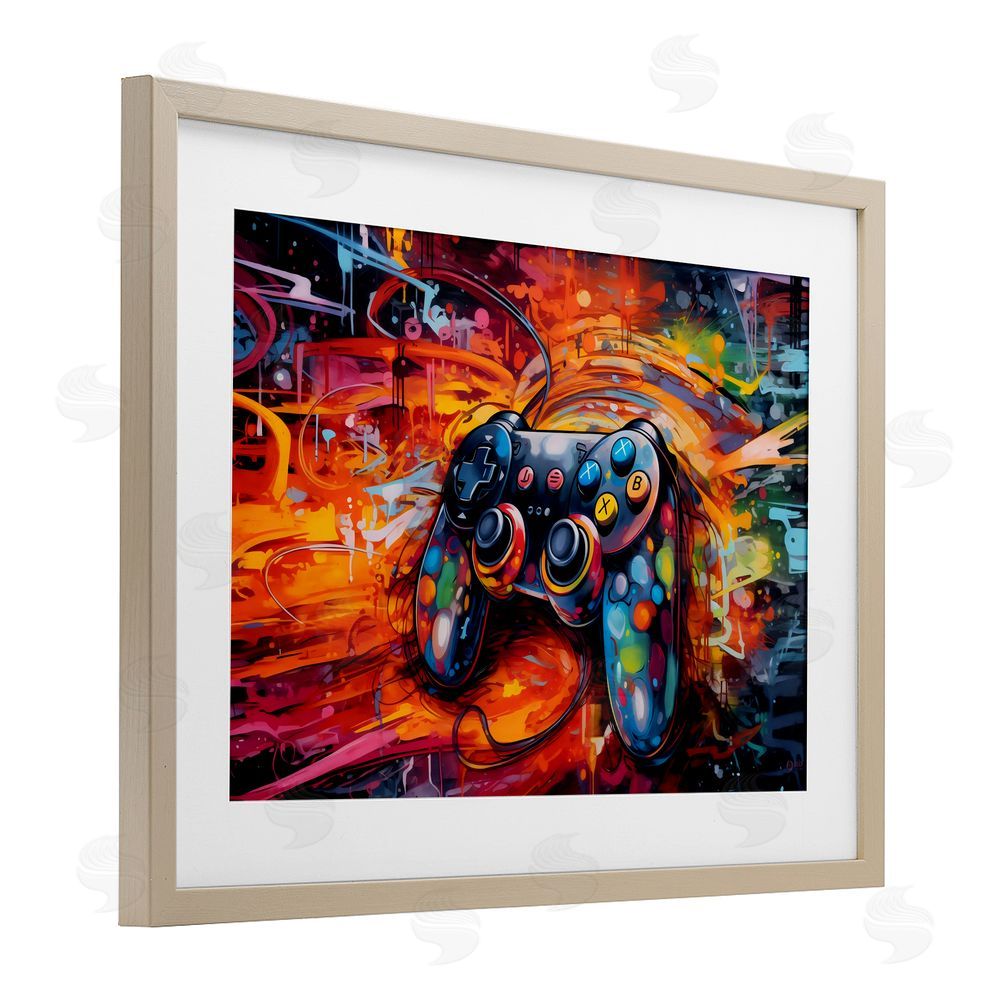 Creative Studio Gaming Swirl Controller Energy Brown Framed Print Under Glass Wall Art