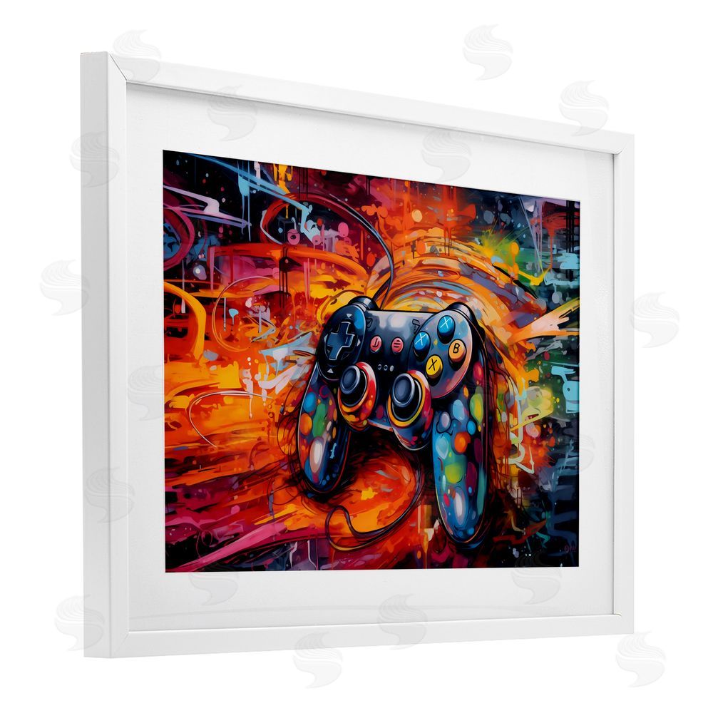 Creative Studio Gaming Swirl Controller Energy White Framed Print Under Glass Wall Art