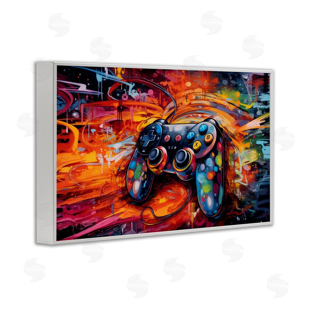 Creative Studio Gaming Swirl Controller Energy White Framed Giclee Wall Art