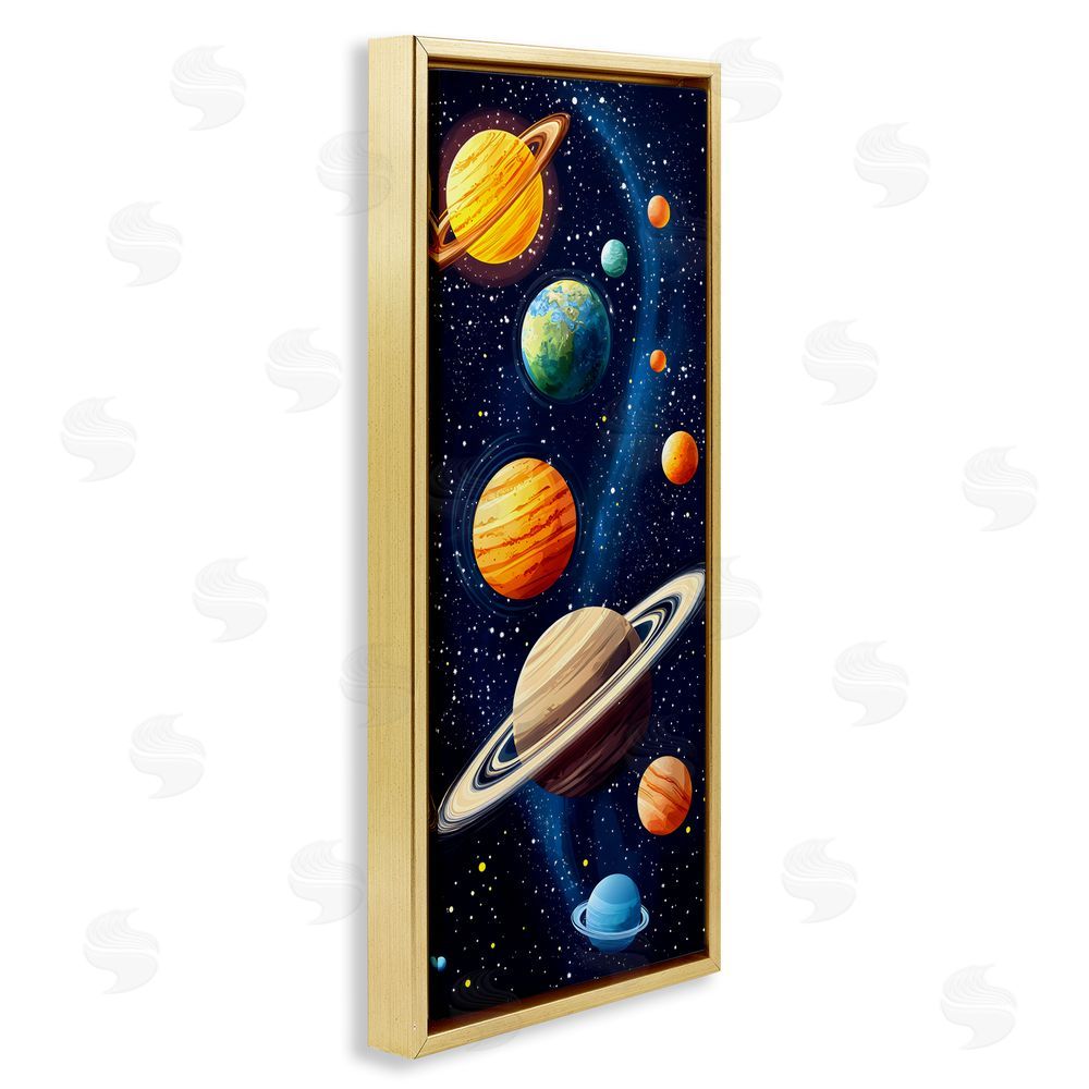 Creative Studio Galaxy Swirl Planetary Orbit Gold Floating Framed Canvas Wall Art