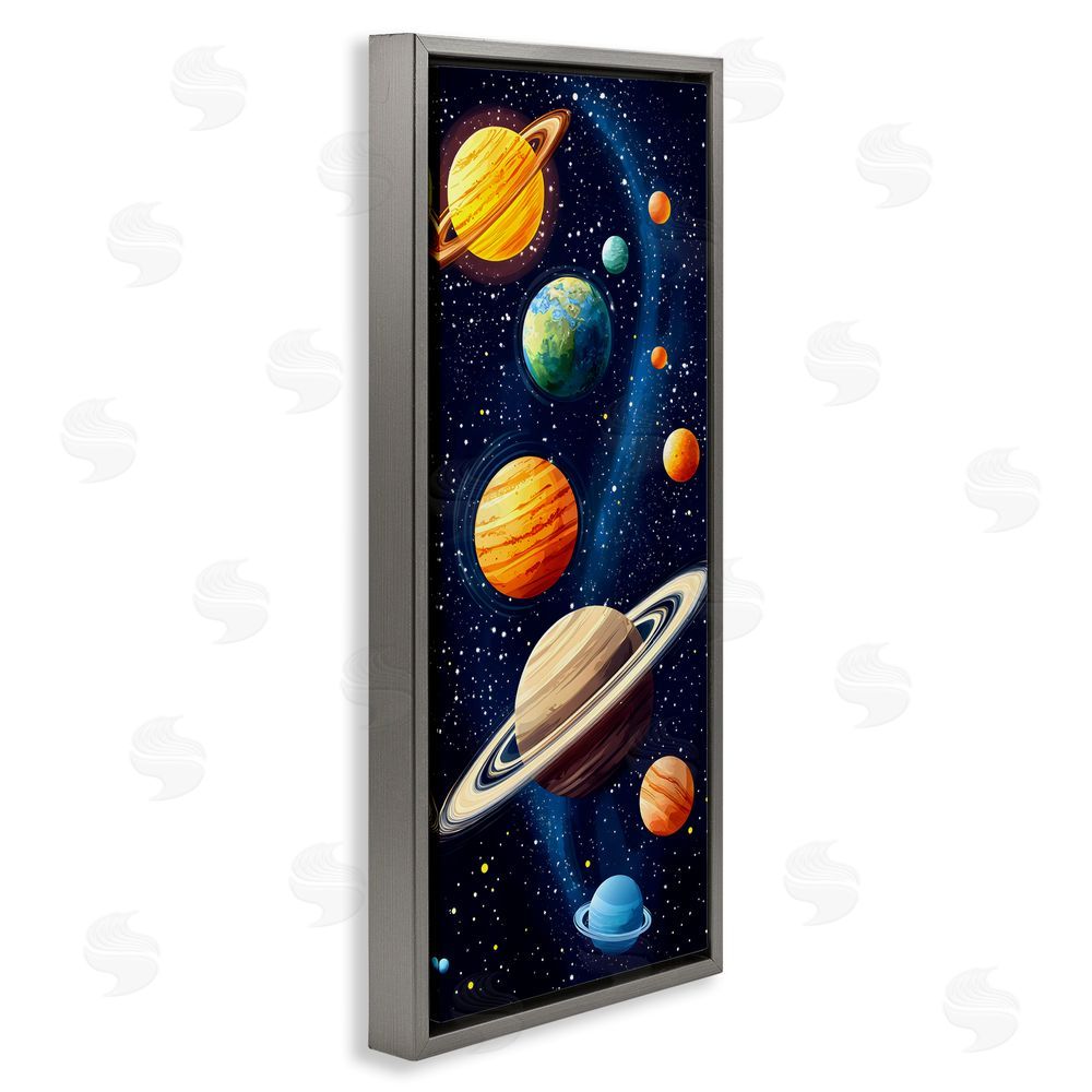 Creative Studio Galaxy Swirl Planetary Orbit Gray Floating Framed Canvas Wall Art